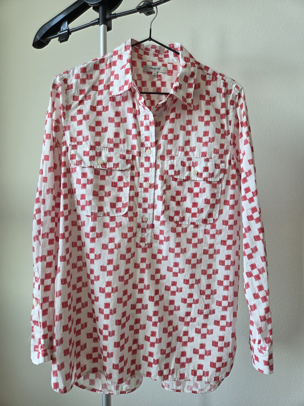 Madewell Red White Geometric Print Button Down Long Sleeve Shirt Size S